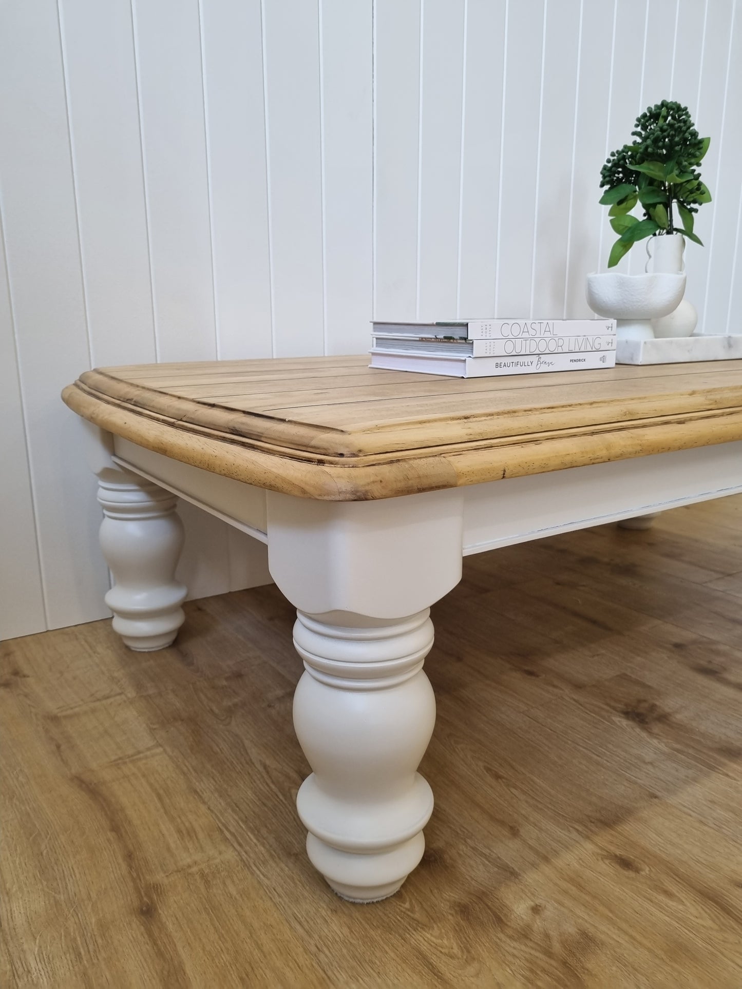 White & timber coffee table