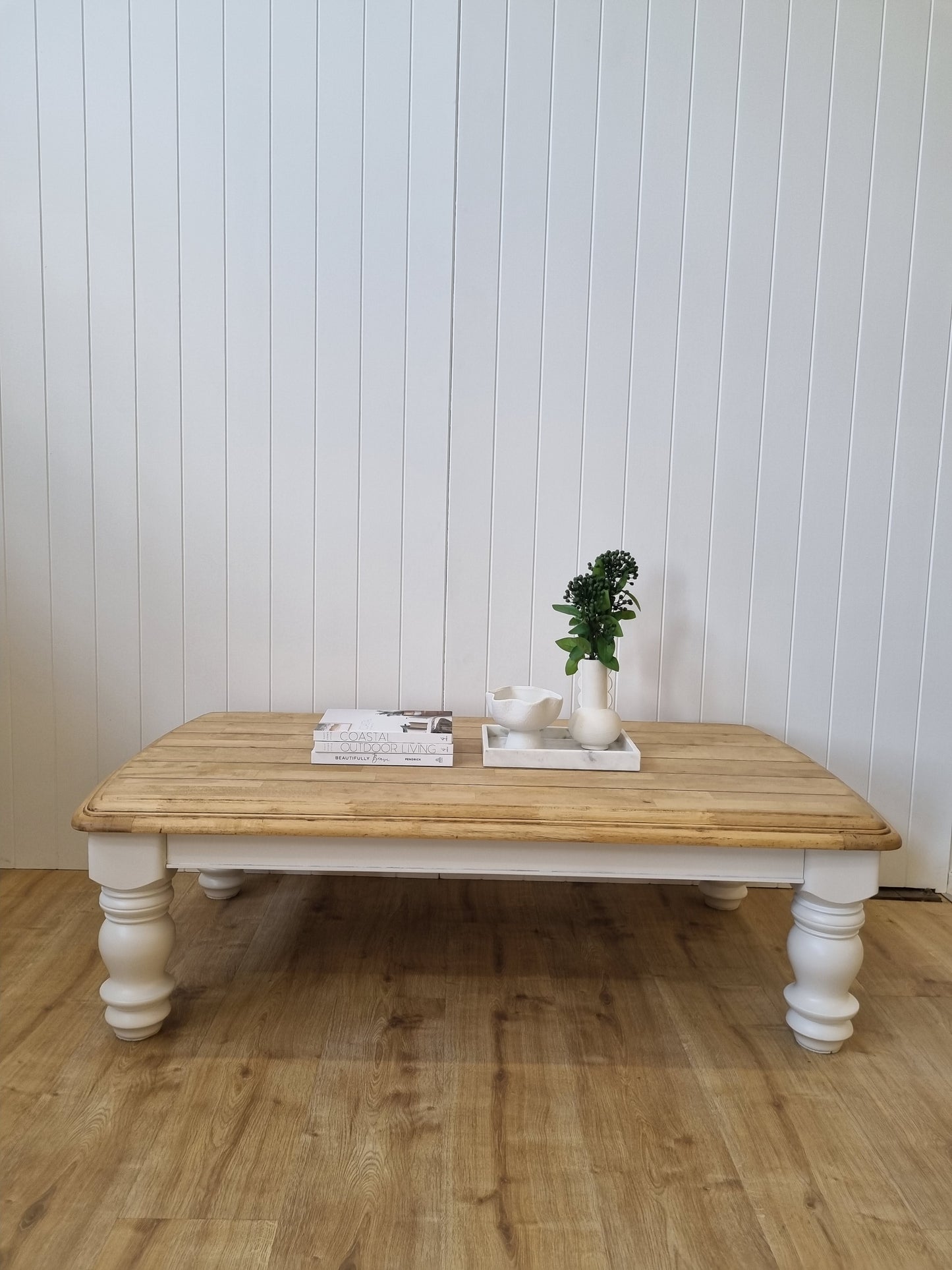 White & timber coffee table